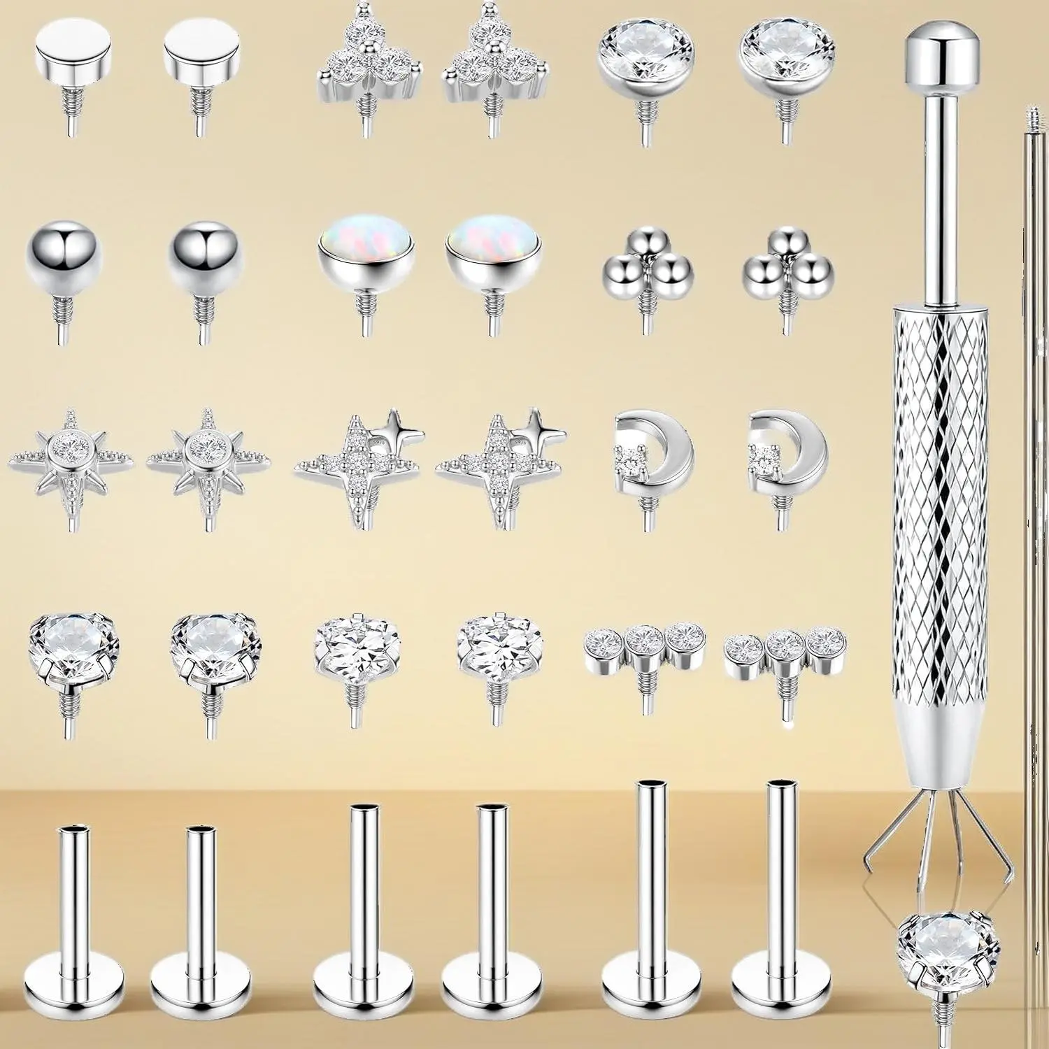 Hypoallergenic Surgical Steel Flat Back Piercing Studs 16G 18G |     Internal Thread Ear Nose Lip Stud Earrings for Tragus Helix Conch Medusa Piercing Women Jewelry