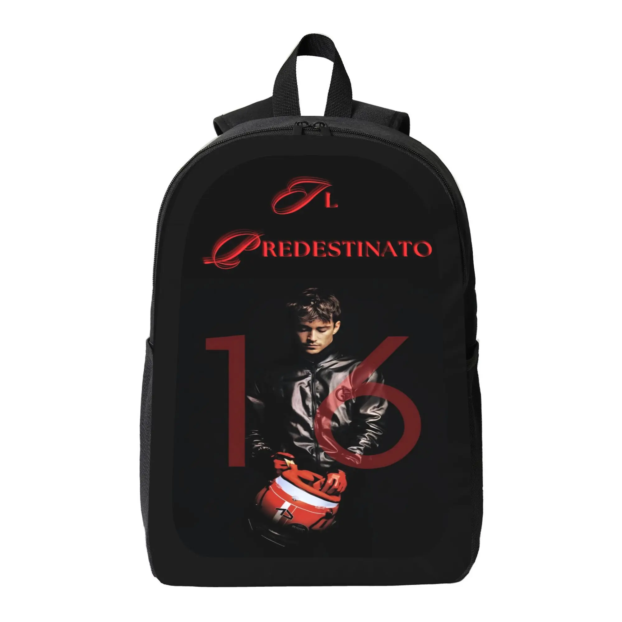 Chic Charles Leclerc Racing Backpack - Regular Size Synthetic School Backpack for Adults, Adjustable Shoulder Straps, Zipper Closure, Durable, Hand Washable, Carry-On Commuting Bag