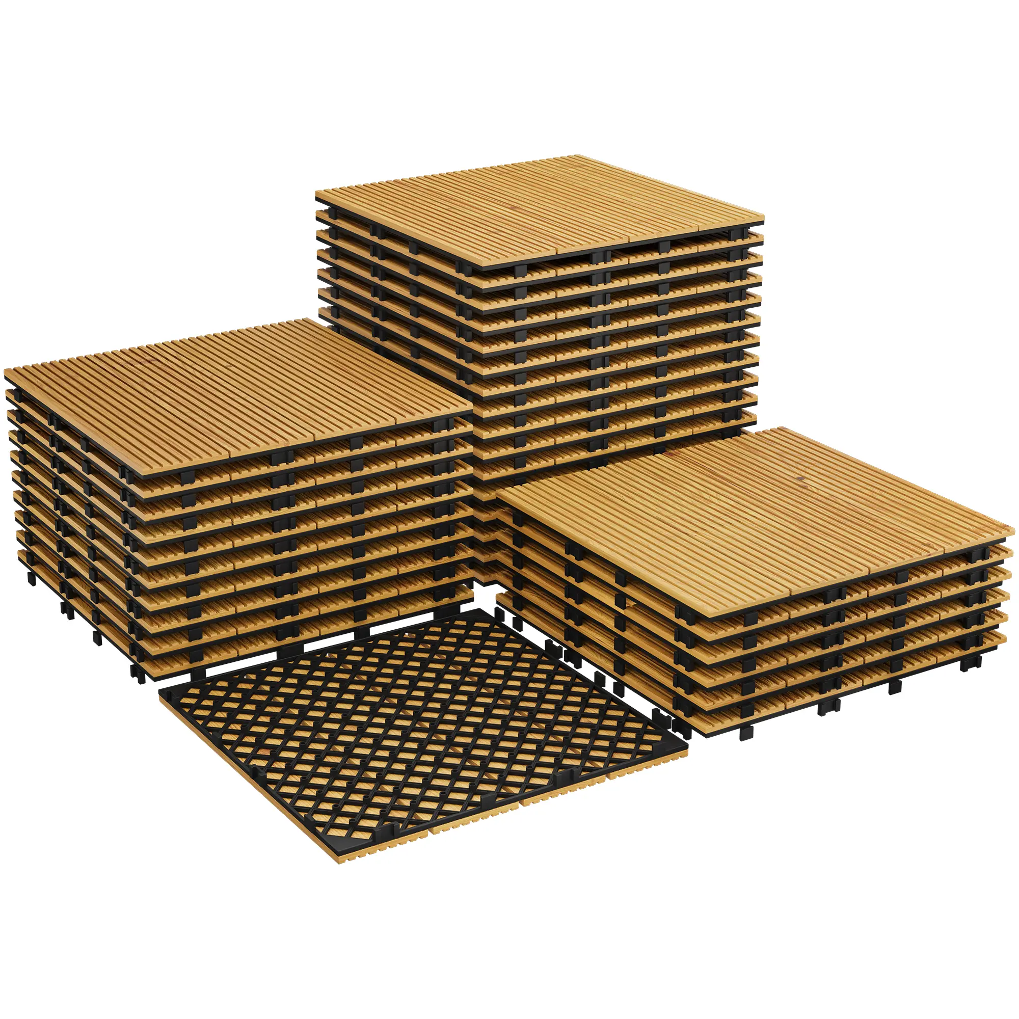 33-Pack 12"x12" Interlocking Natural Solid Acacia Wood Deck Tiles, Waterproof All-Weather Flooring for Patio, Balcony (Brown)