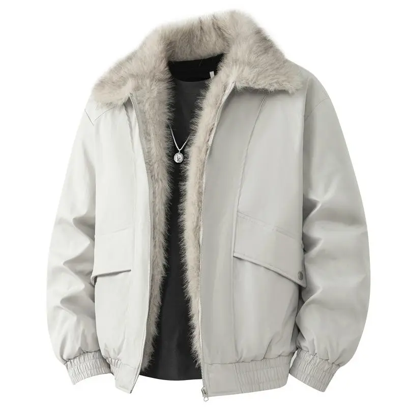 Men's New Trendy Cotton Jacket Casual Loose Street Collared Coat for Everyday Wear Comfortable Stylish Versatile Design in Black & Beige Long Sleeve Plain Menswear - Tops