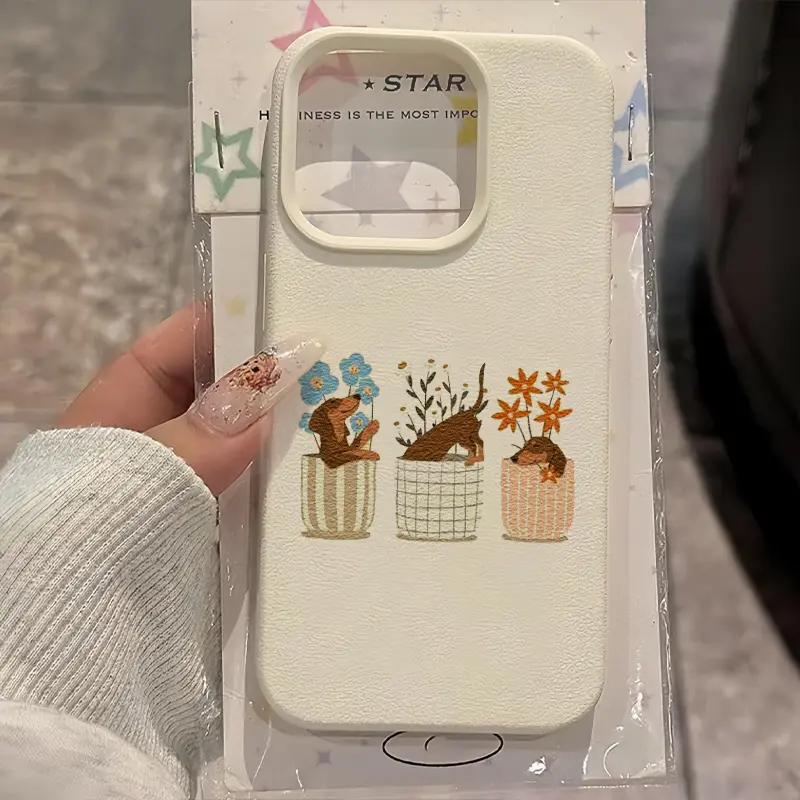 Drop-resistant, non-slip TPU phone case featuring a potted dachshund pattern; compatible with iPhone 17, 16, 15, 14, 13, 12, 11, XS, X, and other series models-an ideal gift for friends or family.