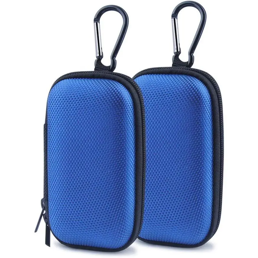 Organizer Case, 2Pack Portable Clamshell Headphones Cover, Storage Bag Pouch with Metal Carabiner Clip for USB , Charger, Earphones, Memory Cards, U Disk, Lens Filter, , ,Blue