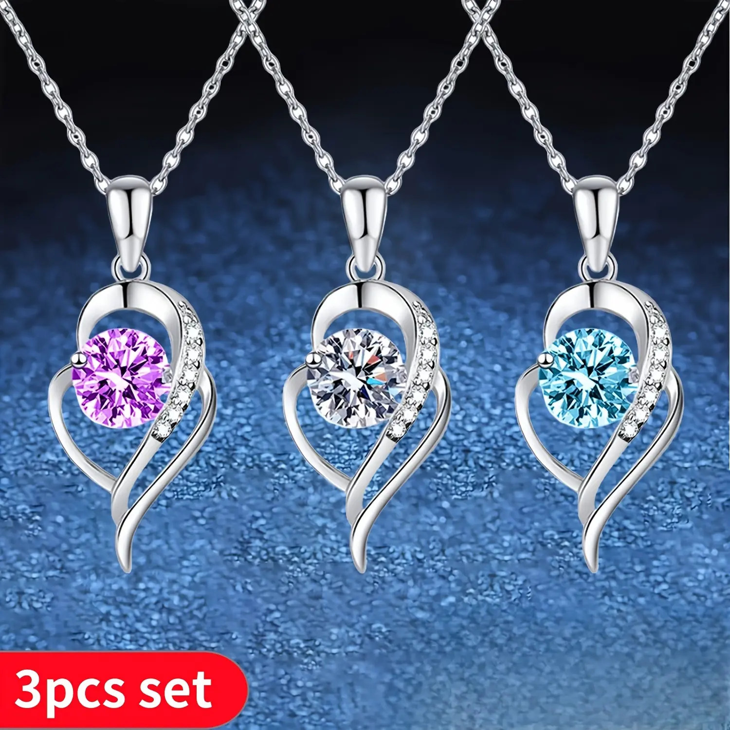3-piece necklace set, inlaid with cubic zirconia, perfect for casual wear at weddings, parties, and banquets. Women's birthday and anniversary gift