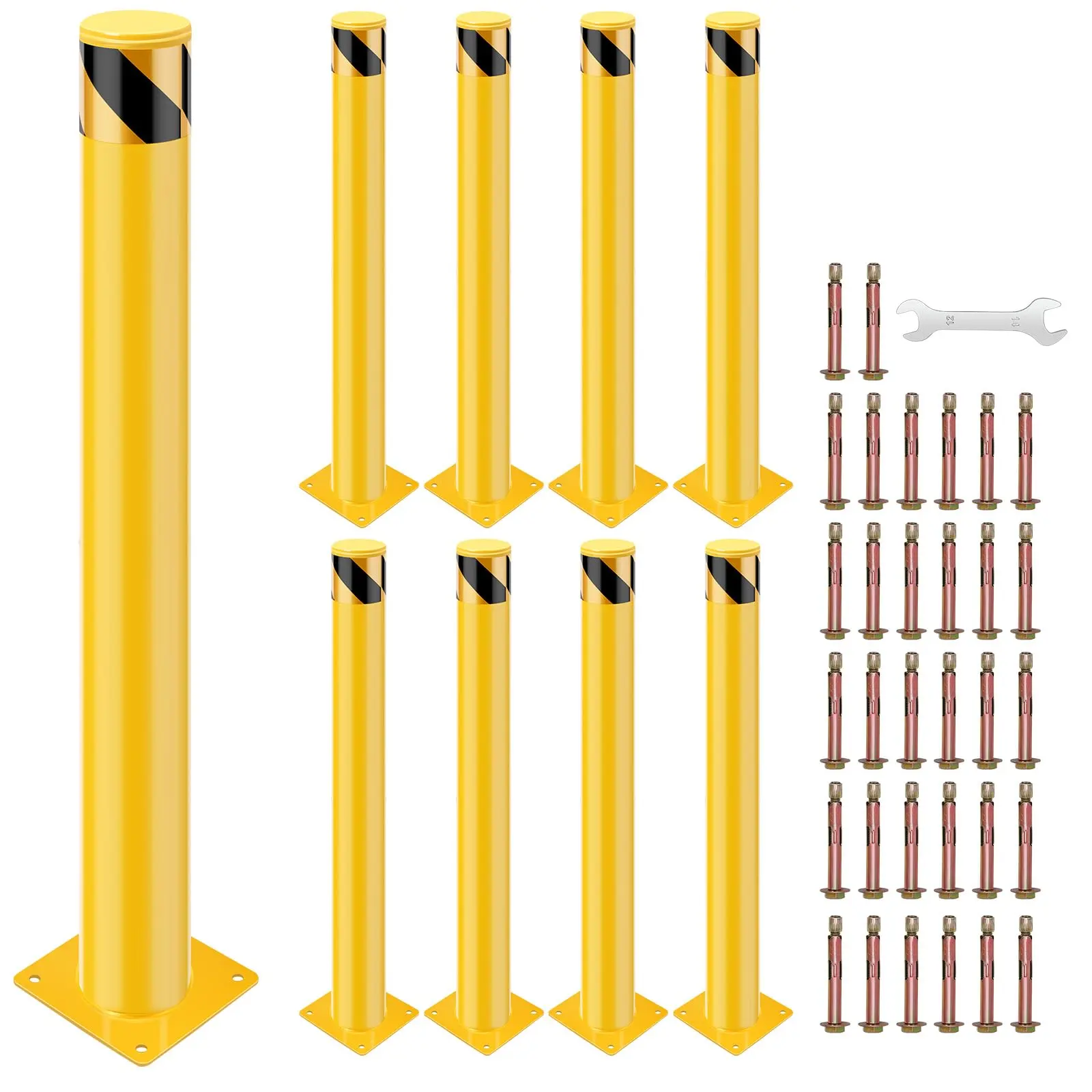 GARVEESteel Safety Bollard Posts, 42 x 4.5 inches, Removable Traffic and Parking Barrier Bollards in Yellow, Available in Packs of 4 or 6 for Effective Traffic Control and Parking Management