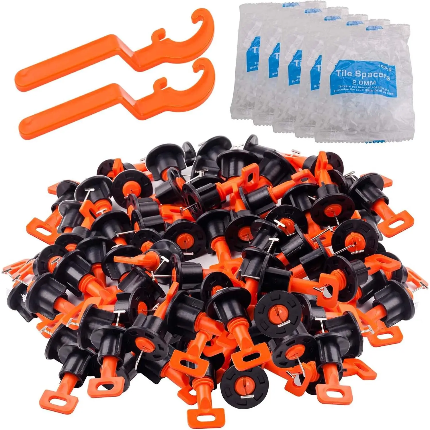 Tile Leveling System Kit with 100 count Tile Leveler & 2 Special Wrenches & 500 count 2mm Tile Spacers