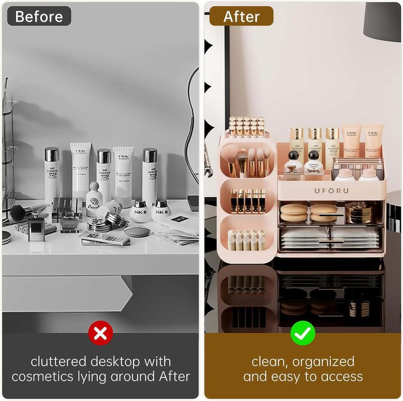 UFORU  Makeup Organizer with Various Compartments All - in - One Cosmetic Organizer with Divided Sections | Keep Brushes, Lipsticks & More Neat