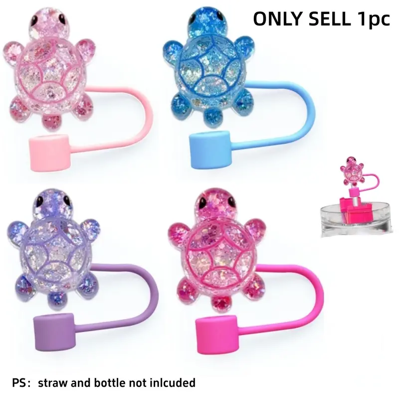 1pc Cute Turtle Design Silicone Straw Covers Drinkware Accessories for 30oz & 40oz Tumblers – Dust-Proof for 0.39" Diameter Straws Reusable Tips for Hikers, Campers & Commuters Perfect Christmas, Mother's Day or Holiday Gift