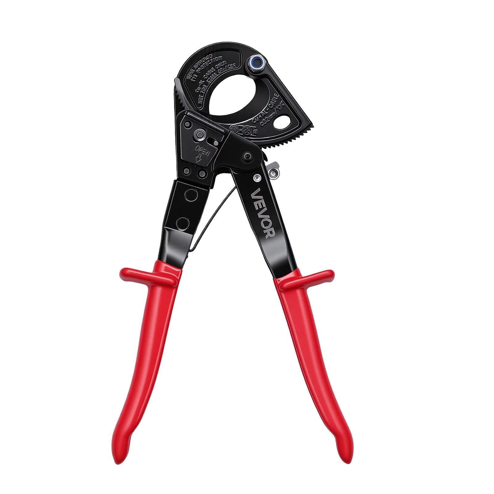 VEVOR Ratcheting Cable Cutter, Spring Steel Blades with PVC-Coated Handles, Quick-Release Button, Heavy Duty Ratchet Cable Wire Cutter for Cutting Copper & Aluminum Cables Up to 474 MCM / 240 mm²