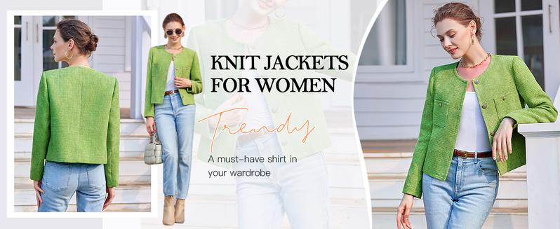 Women's Tweed Blazers Long Sleeve Business Button Down Casual Cropped Blazer Jackets with Pockets