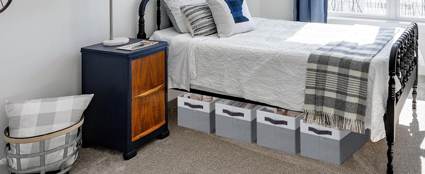 4 Pack Large Closet Storage Baskets Bins for Shelves| Fabric Closet Organizers and Storage with Handles Home Organization| Decorative Collapsible Baskets for Organizing Clothes Nursery 14"x10"