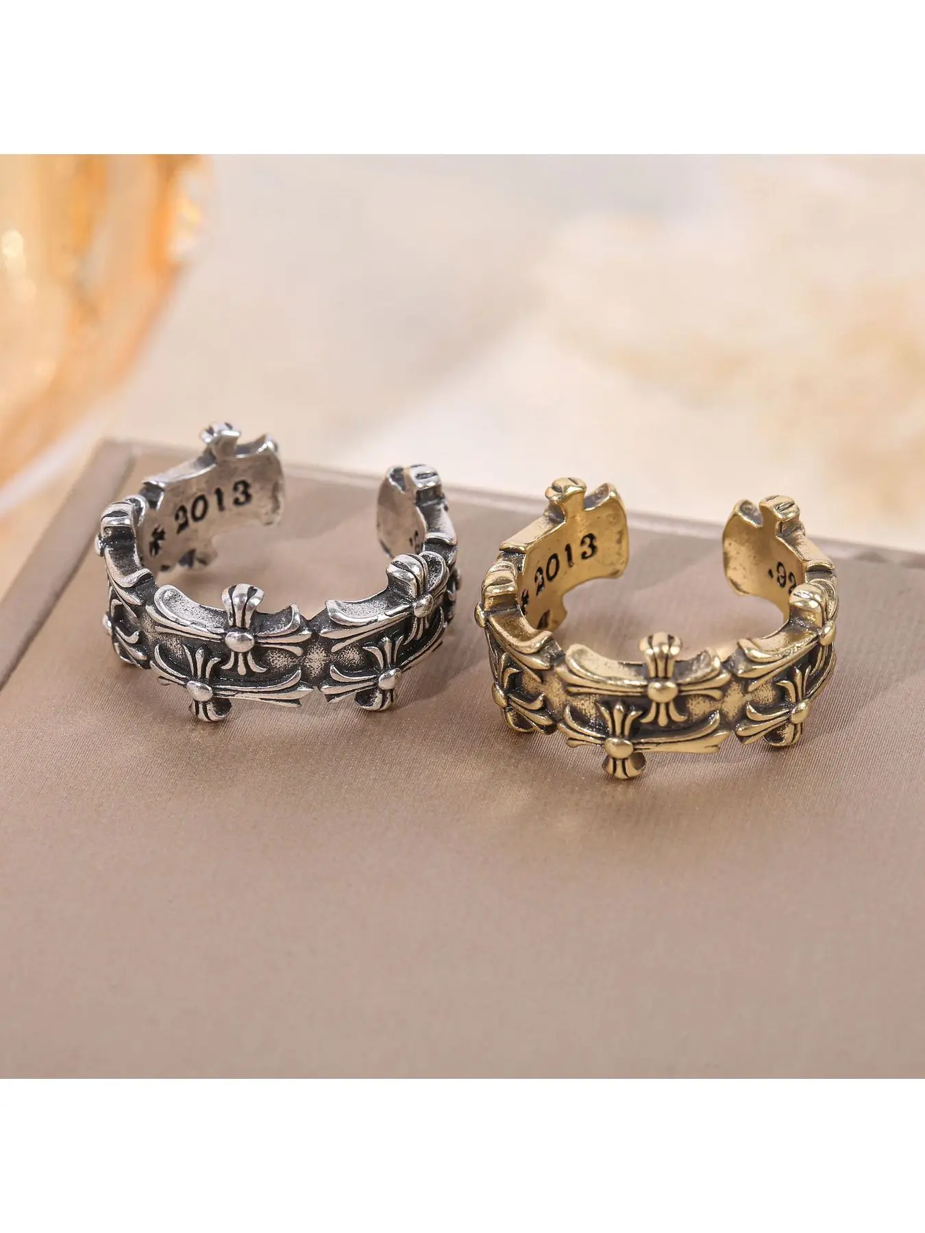 Vintage Adjustable Cross Ring for Men, Hip-Hop Style Unique Design, High-End Fashion Jewelry, Trendy Openable Finger Ring