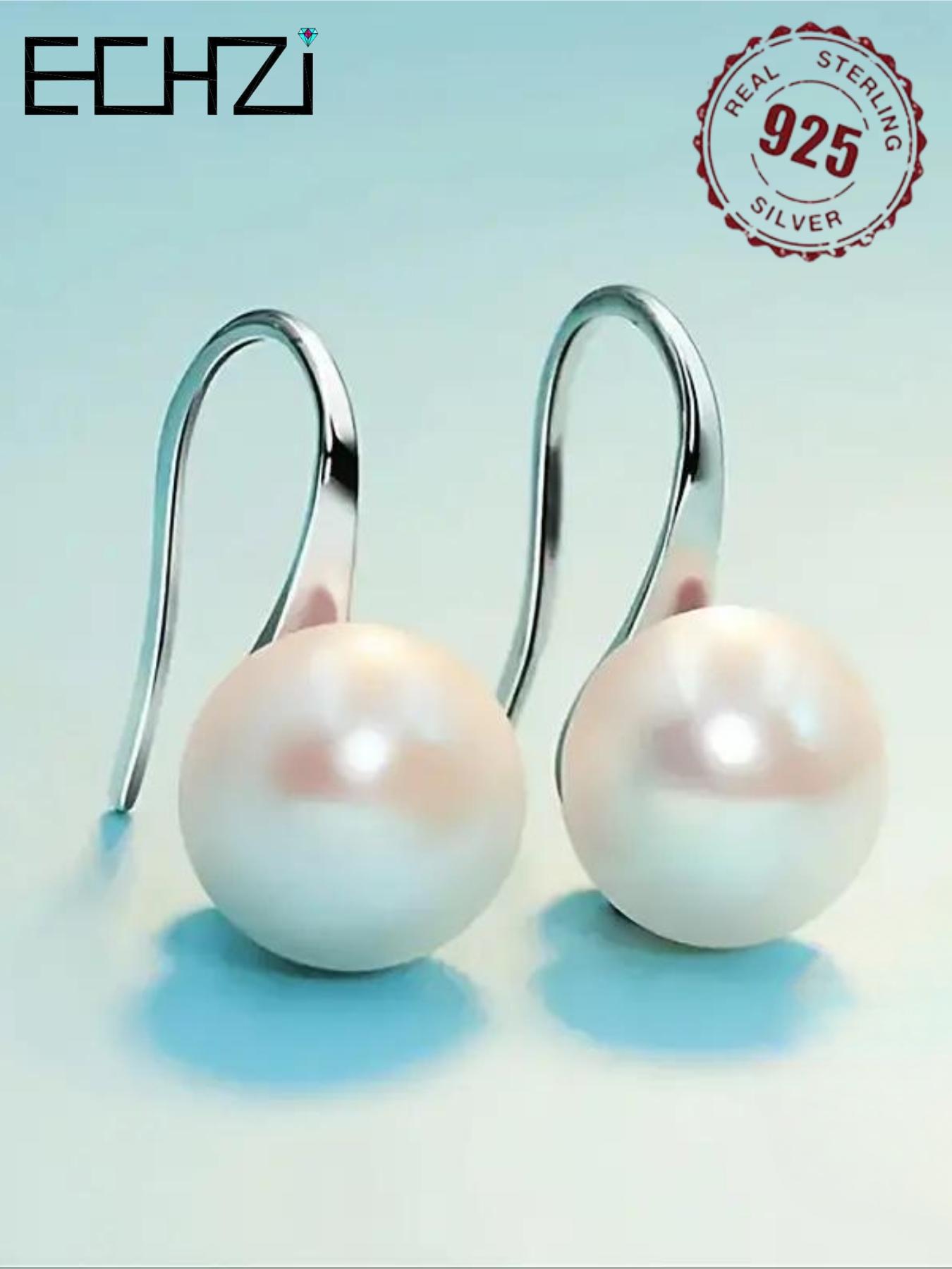 925 Sterling Silver Faux Pearl Decorated Dangle Earrings, Elegant Simple Style Earrings for Women, Trendy Female Gift, Perfect for Sensitive Ears, Elegant Minimalist Earrings