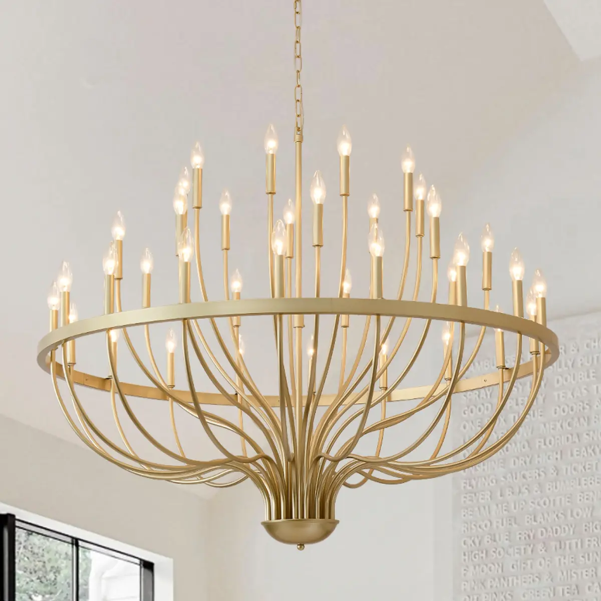 36-Light Gold Chandelier Industrial Iron Candle Chandelier Modern Suspended Farmhouse Chandeliers Pendant Light Fixtures for Dining Room Bedroom Living Room Kitchen Island Foyer (NO Include Bulb)GOLD