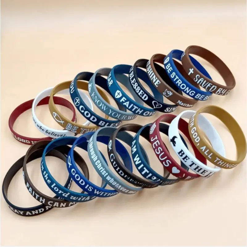 Bible Verse Bracelets – 20 Pcs Bulk Jesus Silicone Wristbands | Cute Christian Bracelet Colored Wristbands – Comfortable and Lightweight – Perfect Religious Gifts for Men, Women