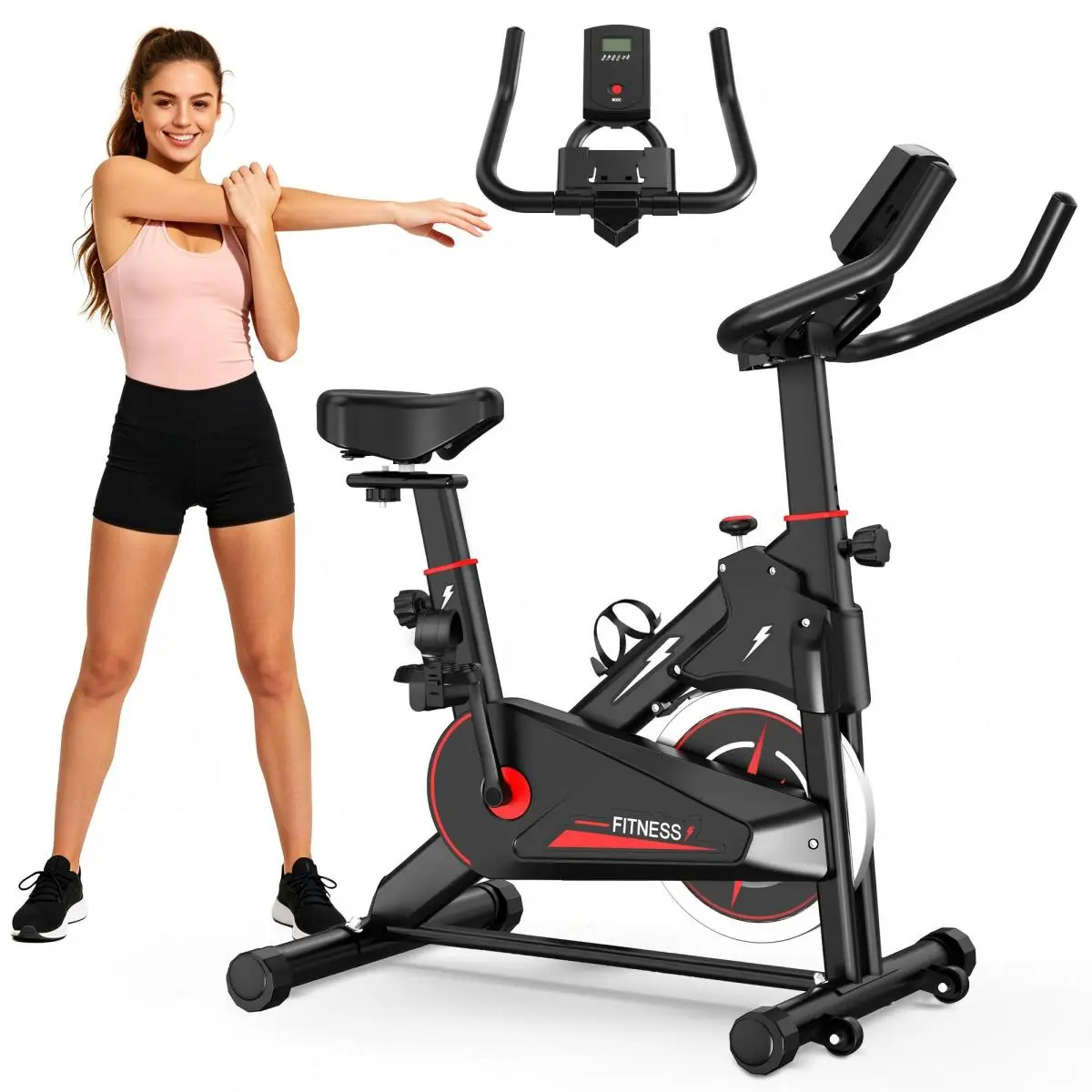 AobtkelIndoor Exercise Bike, Stationary Cycling Bike with Monitor, Adjustable Resistance, Comfortable Seat & Handlebars, Stable Base, Portable Design Home Fitness Workout Cycle for Daily Indoor Use