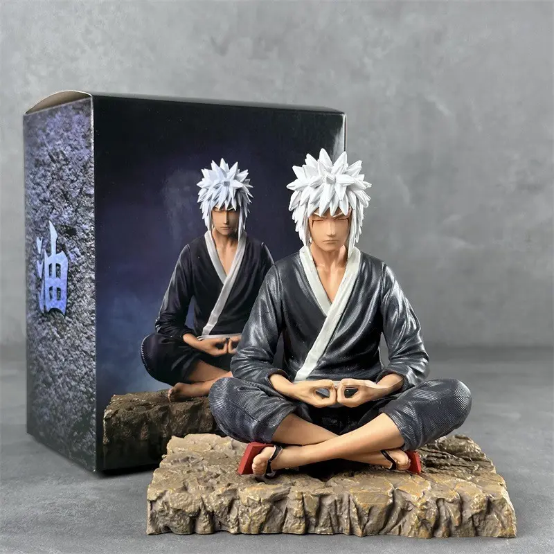 NARUTO Jiraiya Sage Training Cross-Legged Sitting Figure 15cm, Konoha Rock Base Desktop Decor, Anime Collectible Gift, Secondary Dimension Ornament