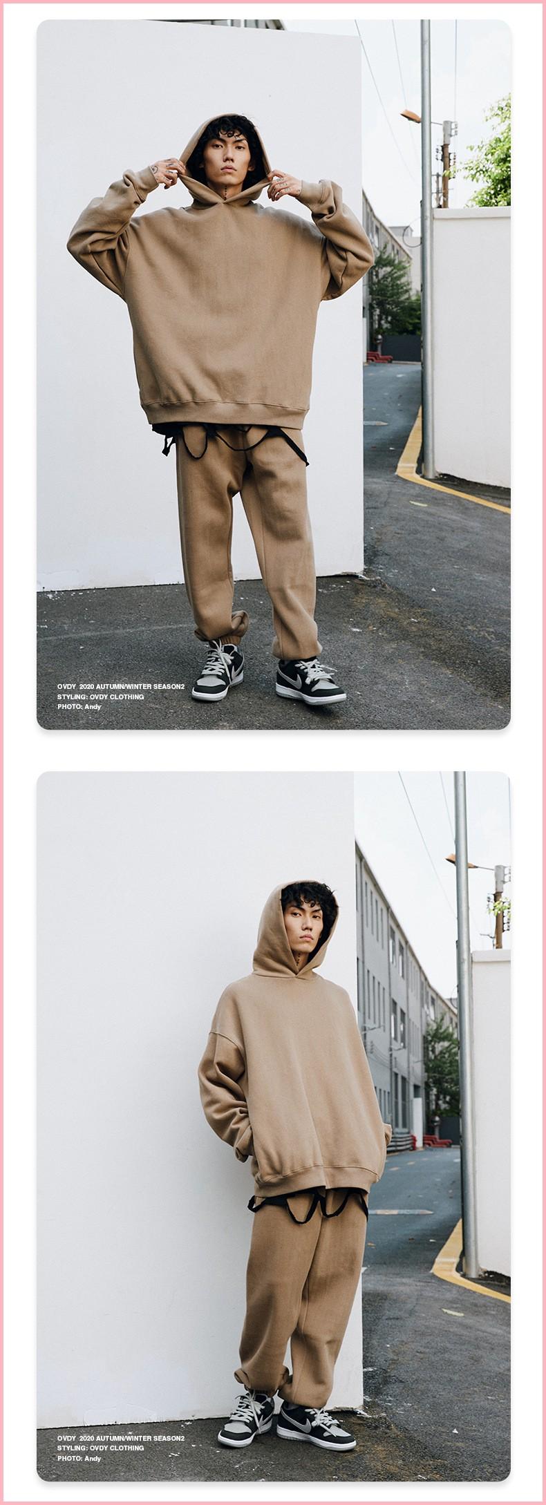 Trendy Brand Velvet Thickened Couple Hoodie Dropped Shoulder Casual Loose Solid Color Hooded Sweatshirt For Men