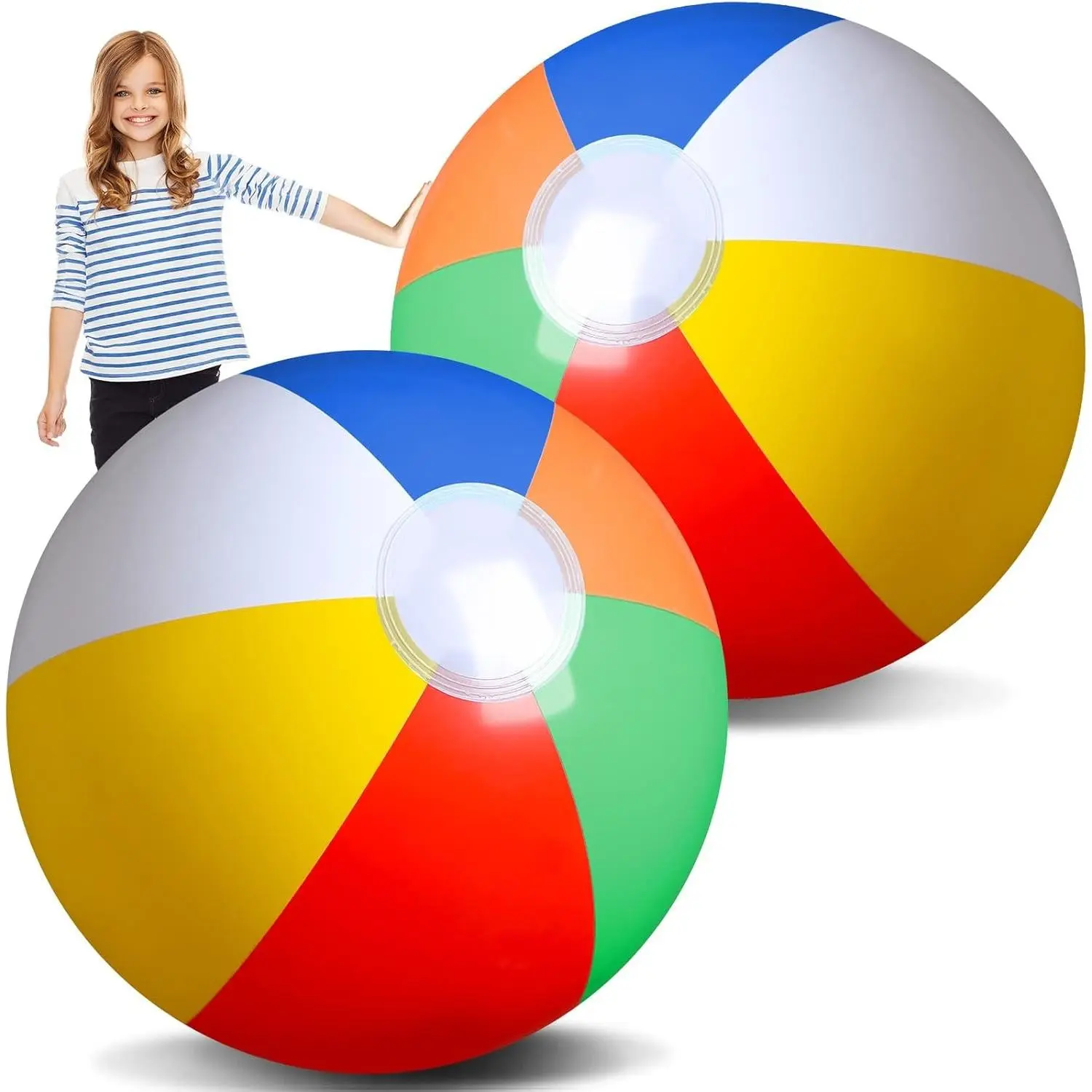 2 Pack 48 Inch Giant Inflatable Beach Ball - Jumbo Rainbow Color Beach Balls, Blow Up Huge Plastic Balls for Kids Adults Water Games Summer Pool Party Fun
