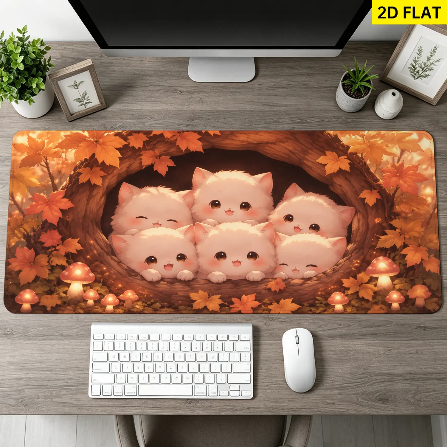 Extra Large fluffy white cats in autumn forest Mouse Pad,Non Slip Rubber Pad,Desktop Decoration Drotection Pad,Washable,Lock Edge Multi Size,Premium Multipurpose Mousepad For Home,Office,Gift for Family and Friends