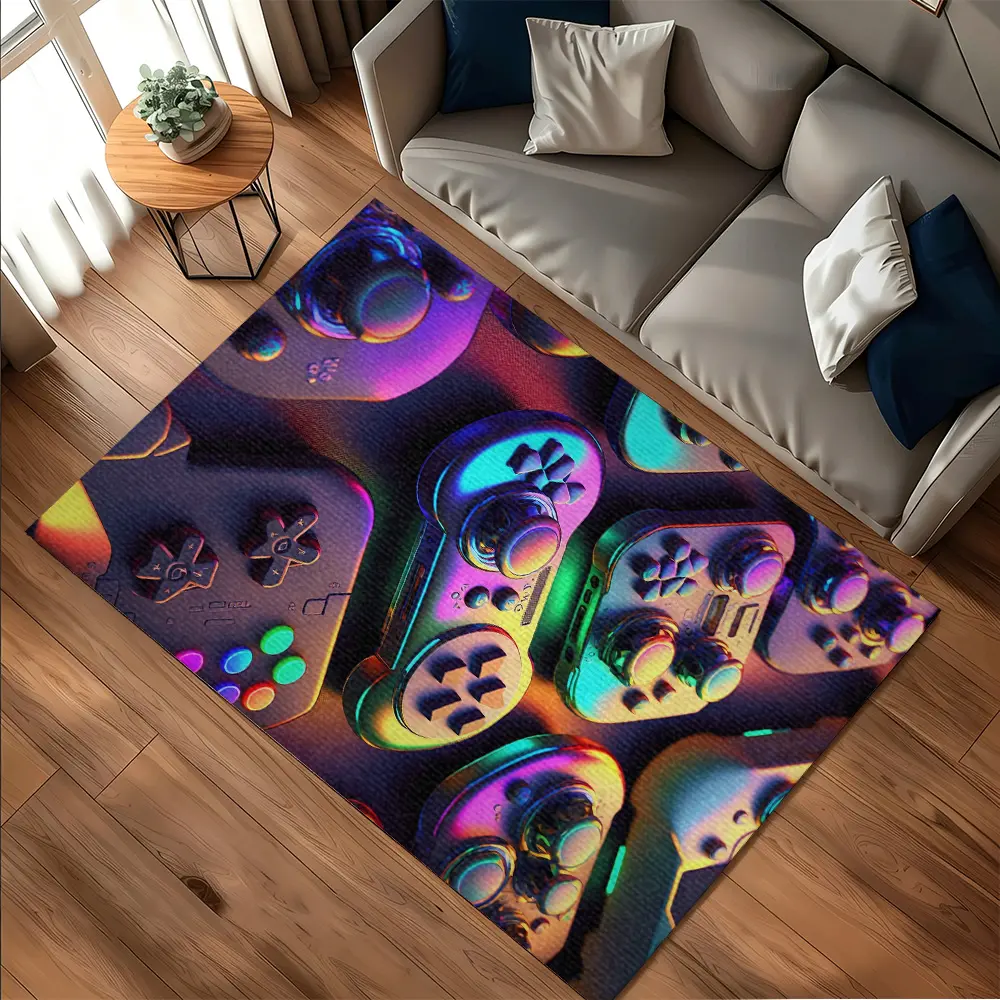 Rainbow Gradient Game Controller Collage Crystal Velvet E-Sports Anti Slip Floor Rug #GameControllerCollageRug #GradientEsportsMat #CrystalVelvetCarpet #GamingRoomDecorMat