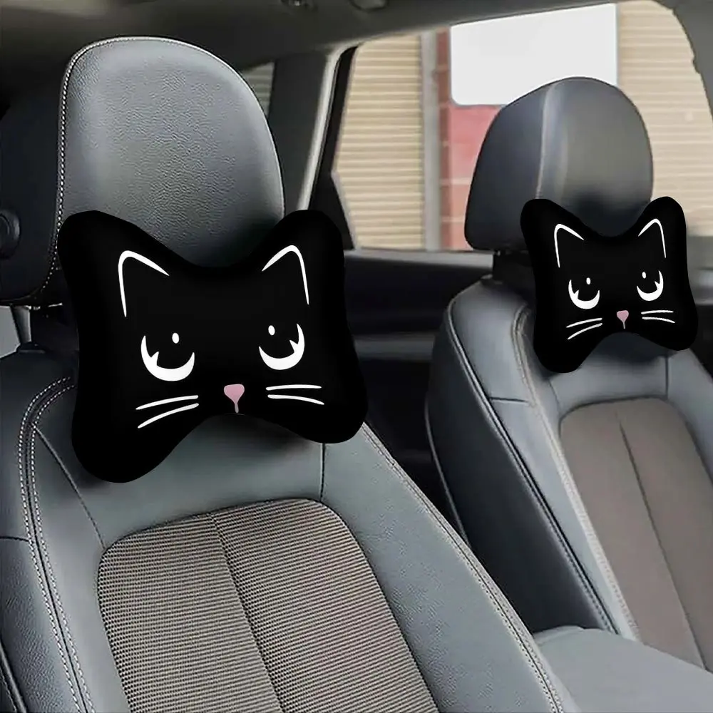 Car Headrest Neck Pillow and Lumbar Support Cushion: 1pc, Simple and Cute Cat Print, Soft and Fluffy, Comfortable Support – Suitable for Long-Distance Driving to Relieve Fatigue, for Office Naps – Car Accessory Seat Headrest Cover, Ideal New Year Holiday
