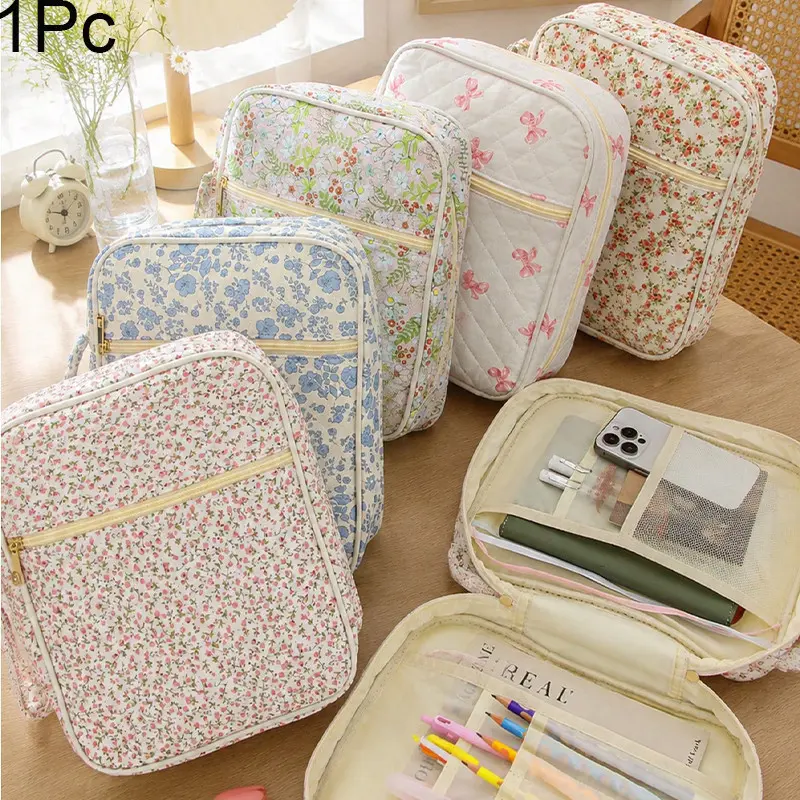 1PC Ditsy Floral Print Stationery Organizer Bag, Portable Storage Bags, Bible Protector Case Large Capacity Stationery Pouch Storage Handbag Dust-Proof Book Cover Portable Makeup Case Travel Essential Multi-use Organizer Bag For Pencil