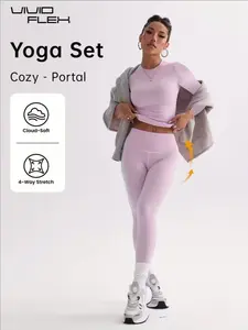 Women's Solid Long Sleeve Tee & Leggings Loungewear Two-piece Set, Casual Comfy Round Neck Top & Skinny Pants Loungewear Set, Ladies Loungewear for Spring & Fall