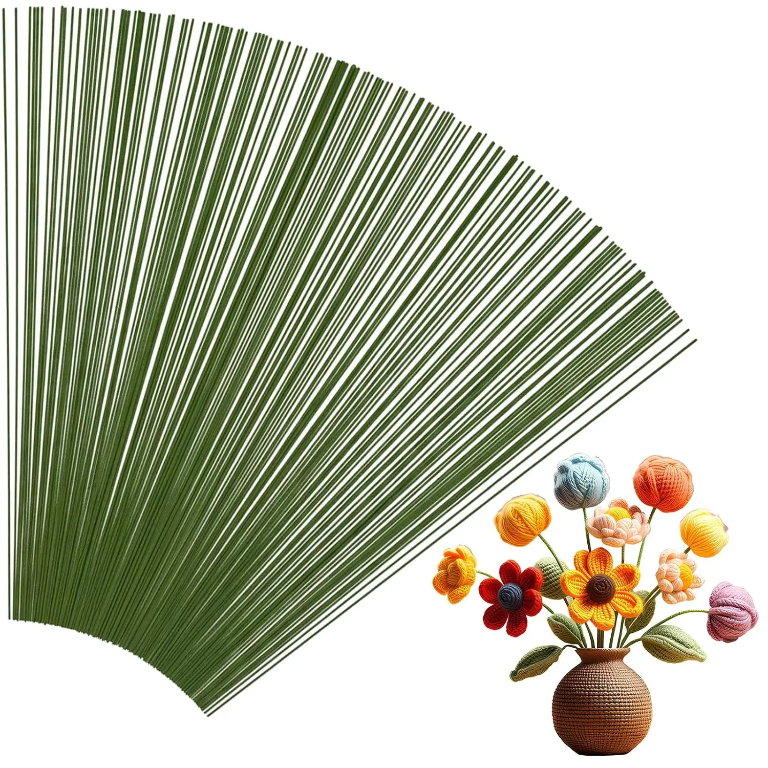 300 count Floral Wire Stems,  26 Gauge 14 Inch Artificial Flower Stems, Green Flower Wire, Craft Flower Sticks for DIY Flower Making, Wrapping and Floral Arrangements