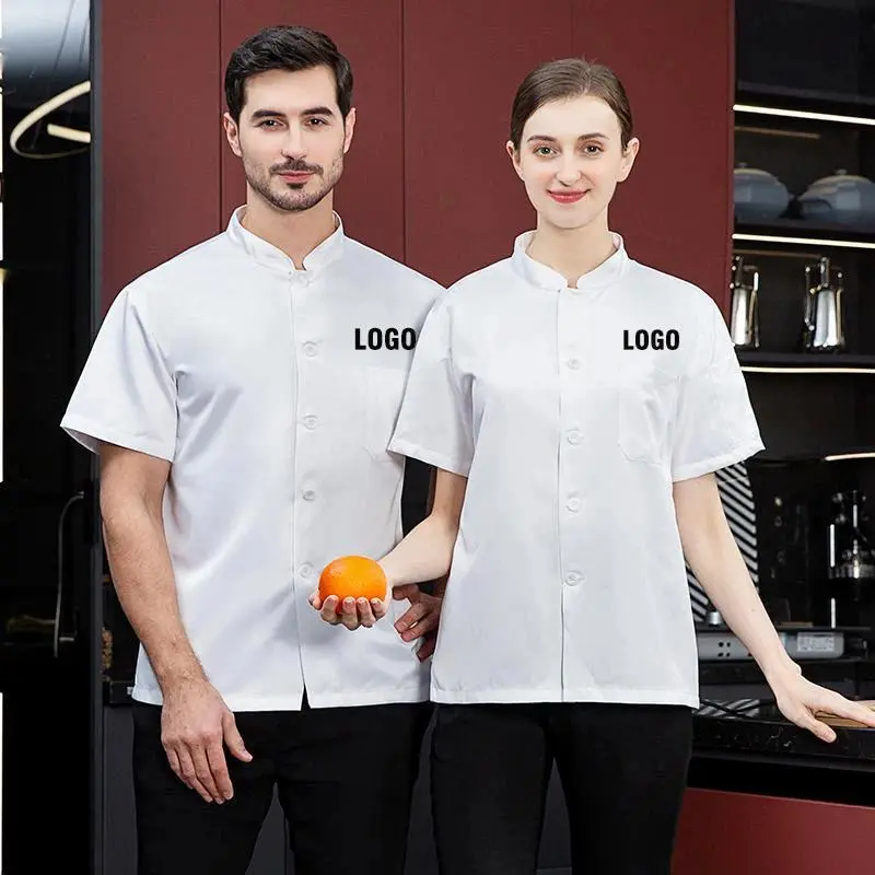 Custom Summer Chef Uniform for Men Women Short Sleeve Kitchen Shirt Restaurant Bakery Workwear Tops Chef's Coat Design Logo Name