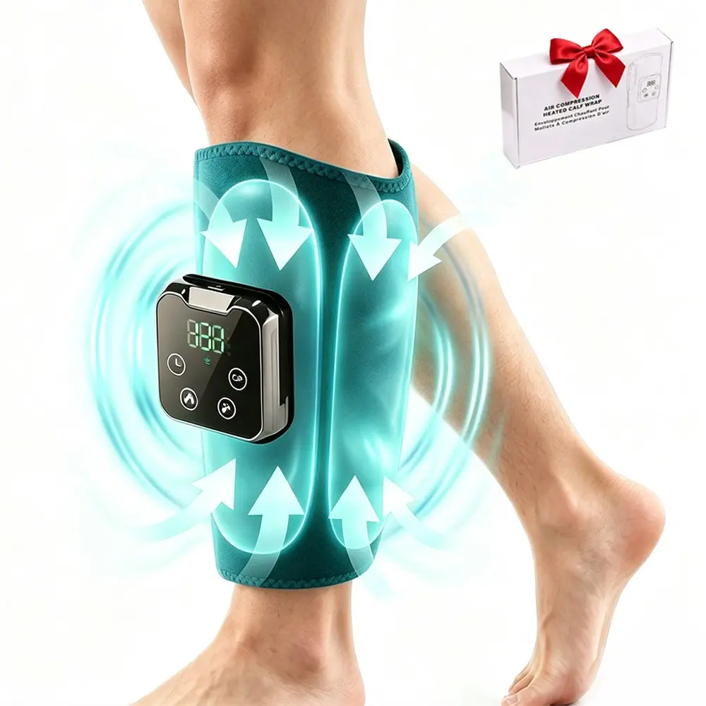 Air Compression Leg Massager with Heat, Cordless Dual Airbag Calf Massager, 3 Modes 4 Heat Levels Smart Timer 4000mAh Battery, Rechargeable Leg Muscle Relaxation Tool Best Gift