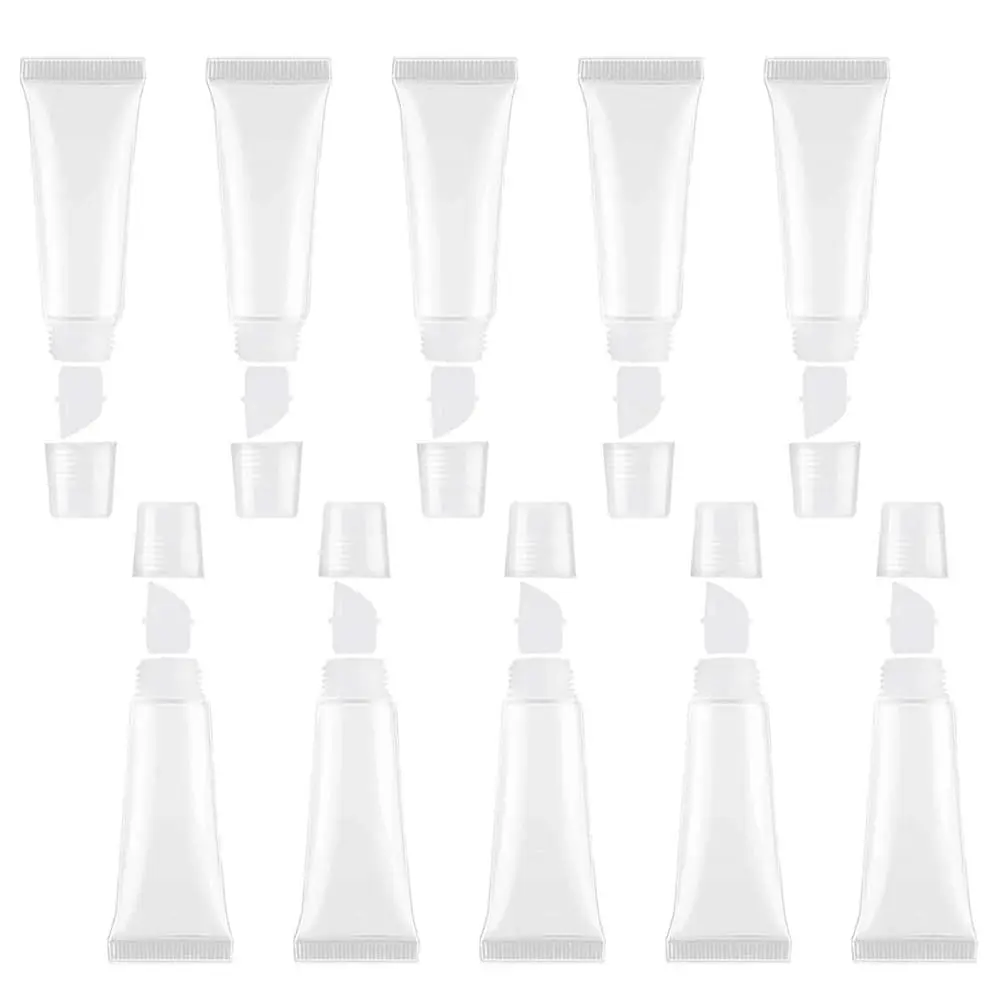 10ml Mini Clear Refillable Empty Tubes Lip Gloss Balm Container, Soft Tubes Makeup Box, Shampoo Samples Empty Tubes with Screw Cover (10pcs)