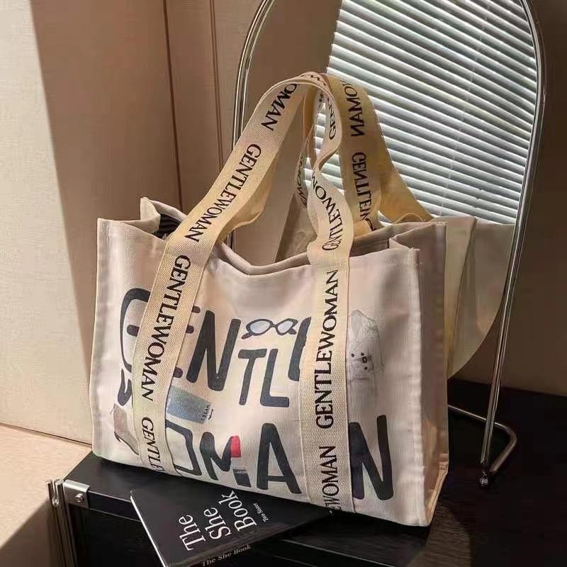 Summer single-shoulder canvas bag for women, large-capacity handbag for going out, versatile tote bag for students, class, and commuting