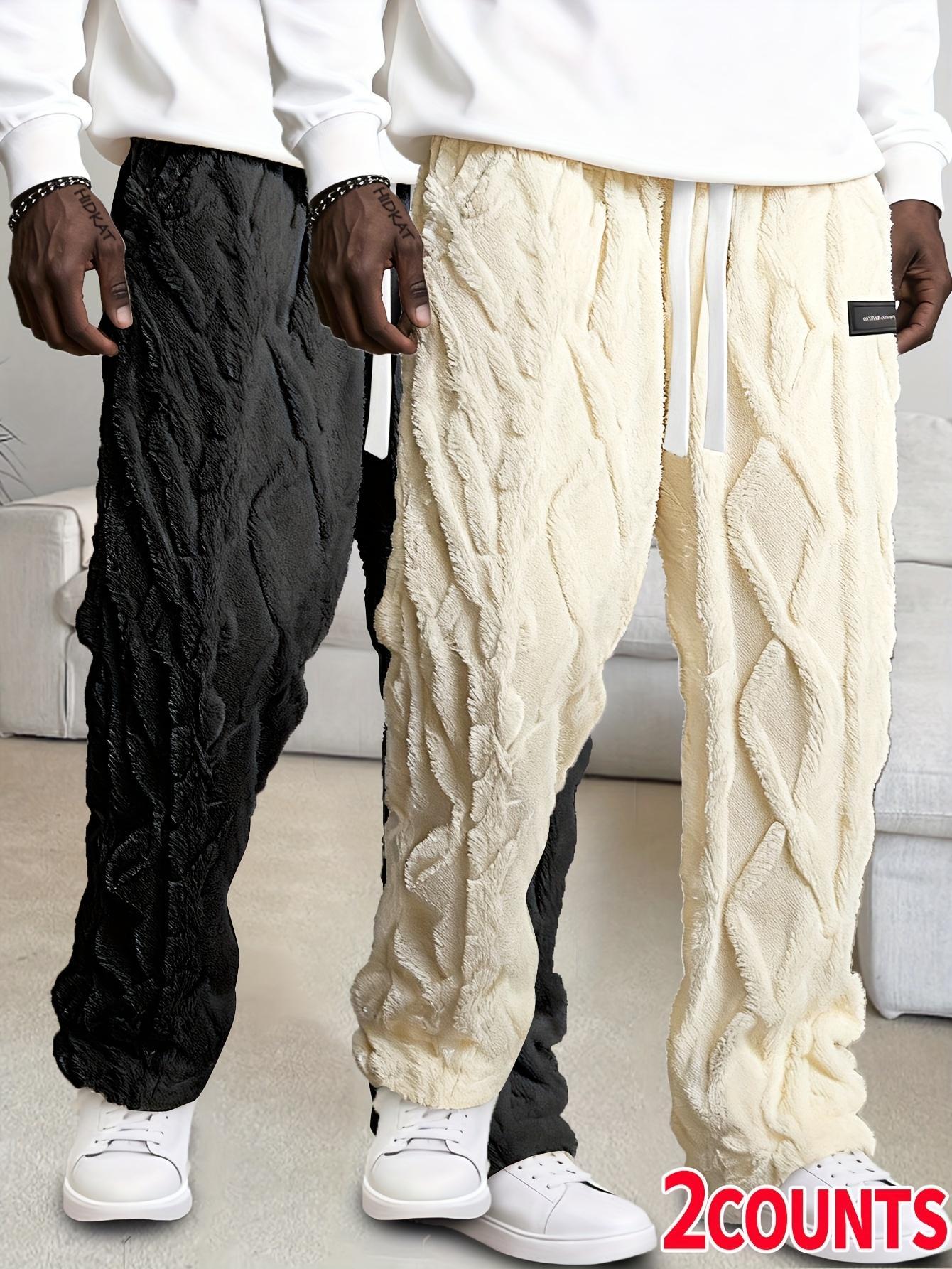 Men's double-sided velvet thickened linen casual pants (2 pieces) Autumn and Winter Plush Loose Leg Warm Home Pants (2-piece Set) Drawstring elastic waist plus plush wide leg pants Men's double-sided velvet thickened linen casual pants (2 pieces) Autumn and Winter Plush Loose Leg Warm Home Pants (2-piece Set) Drawstring elastic waist plus plush wide leg pants