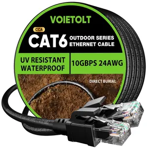 100ft Outdoor Cat6 Ethernet Cable 24AWG 10Gbps Waterproof Direct Burial LLDPE UV Jacket Internet Network Cable with 20 Ties, Support POE CCA UTP for PC