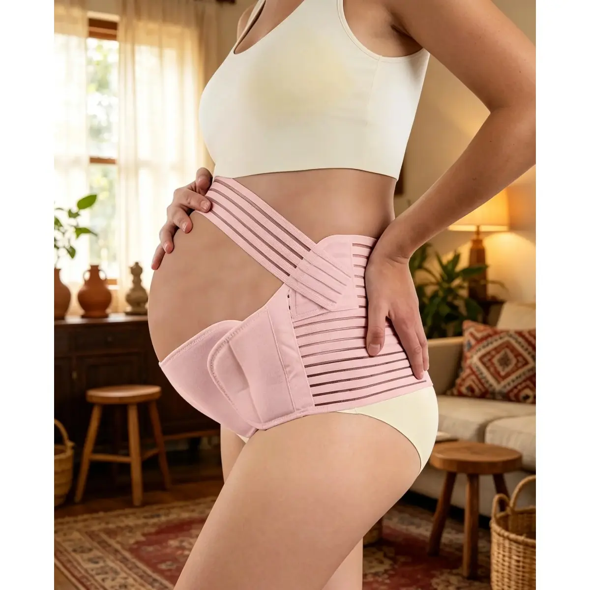 Maternity 3-Piece Belly Support Belt, Lightweight Breathable Adjustable Pregnancy Waist Band for Everyday Comfort, Under-Clothing Wear and Daily Support