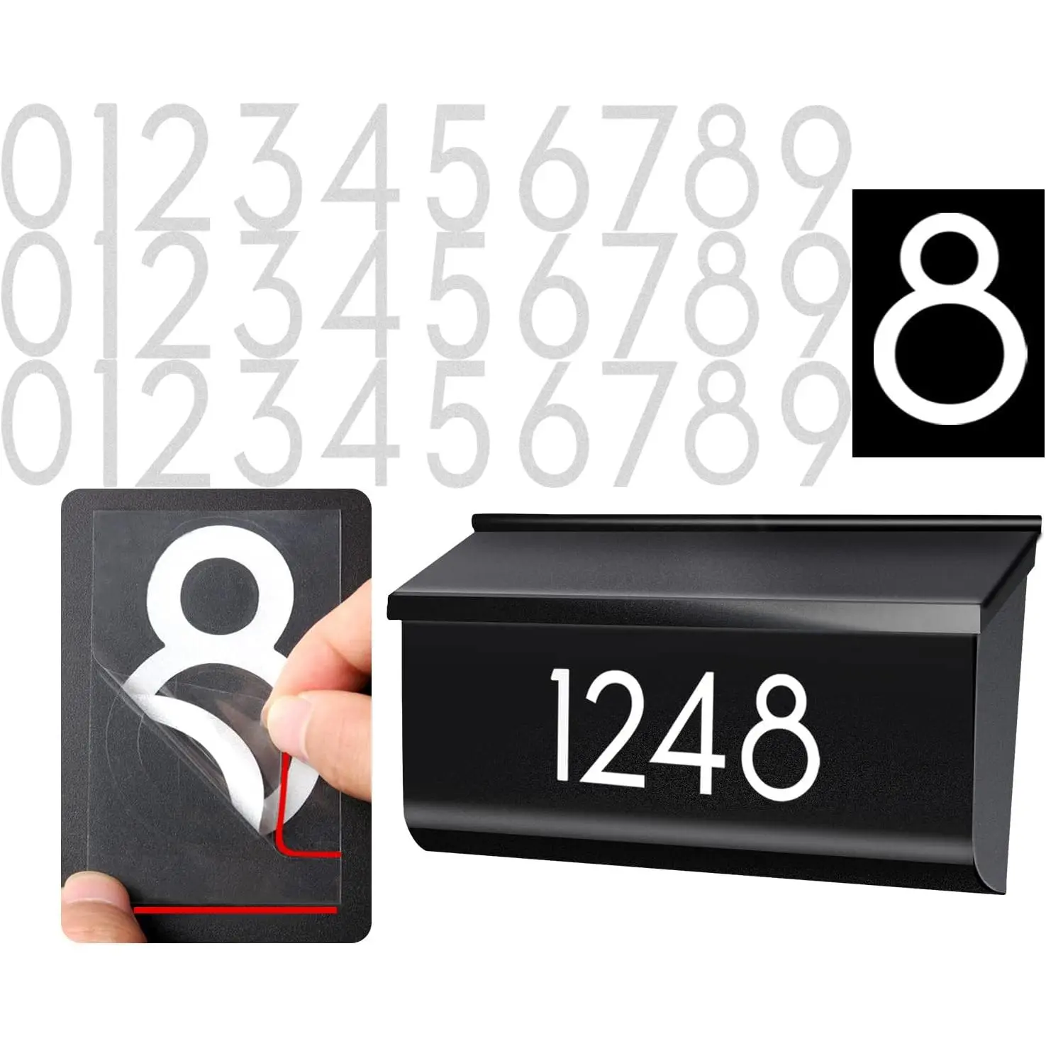2 inch 30 count Reflective Mailbox Numbers Stickers for Outside, Easy Installation with Prolonged Backing for and Pre-cut, Self Adhesive White Vinyl Address for House Address Sign Window Trash Bins