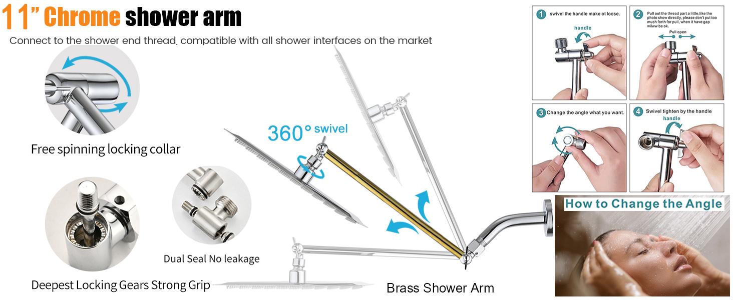 rain shower head with handheld spray,10''High Pressure Rainfall Shower Head / 3 Setting Handheld Shower head Combo with 11'' Extension Arm and 78" Extra Long Hose/Square Rain shower head(Chrome)