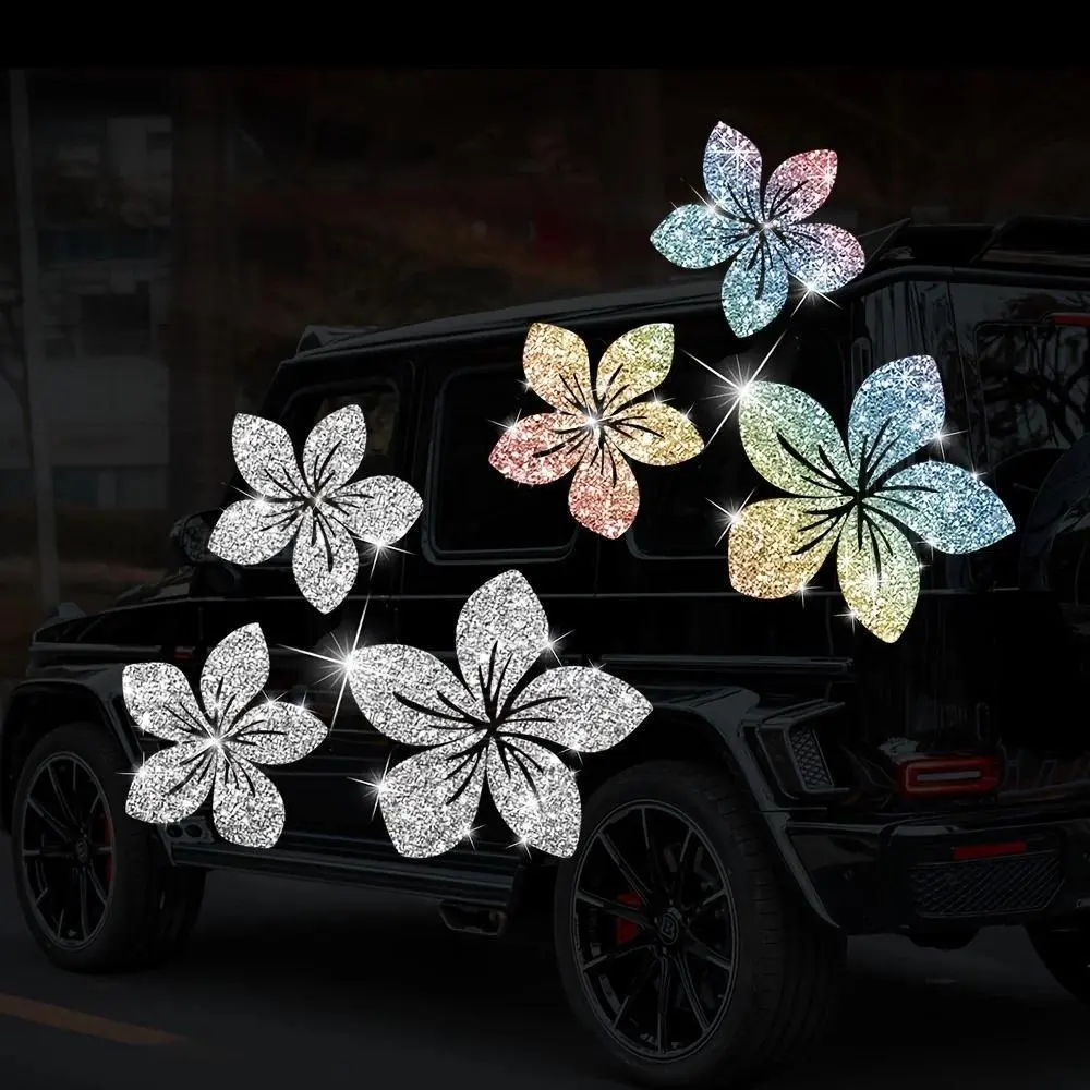 3PCS Floral Glitter Decorative Car Stickers Waterproof DlY Auto Rear Windshield Fuel Tank Cap Window Motorcycle Vinyl Decals