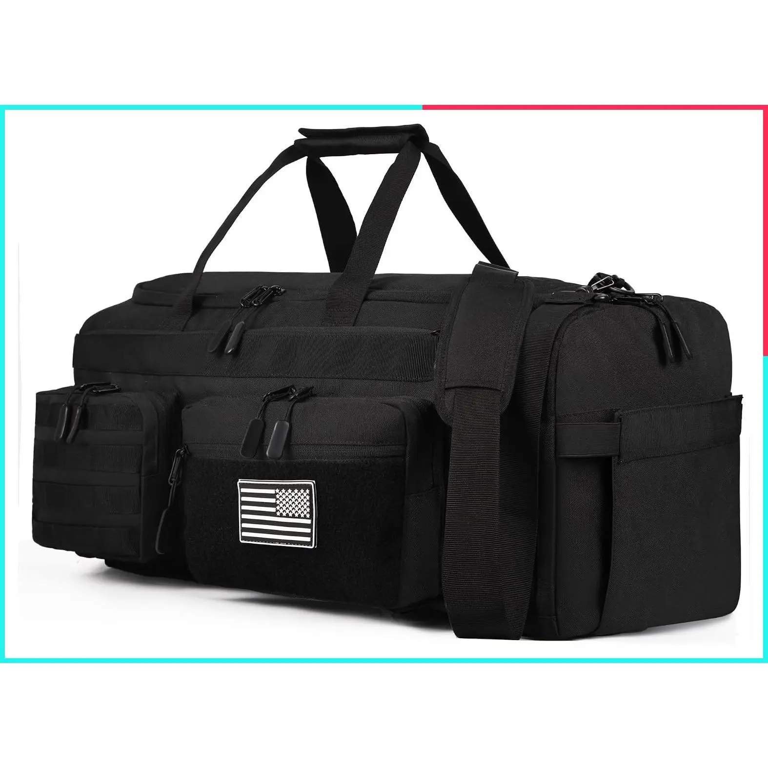 50L Tactical Duffle Bag for Men, 3-in-1 Gym Duffle and Backpack, Shoe Compartment, Laptop Sleeve and MOLLE, Carry-On Travel Weekender and Overnight Bag – Black