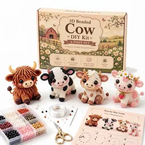 4pcs/set Tiny 3D Beaded Animal DIY Kit, Creative Beaded Mini World, Petite Beaded Cow Craft, DIY Jewelry Art, Gifts for Craft Lovers