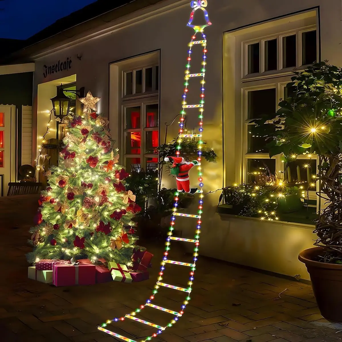 Christmas Santa Climbing Stairs Light, 8 Flashing Modes, Outdoor Indoor Holiday Party Decoration, Festive Christmas Decor