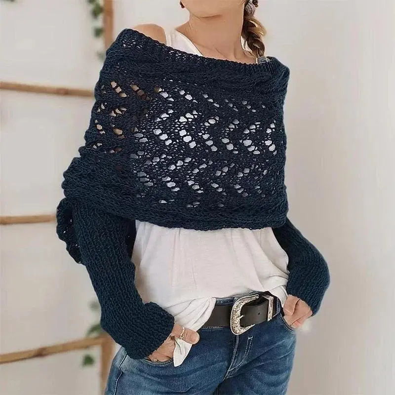 Scarf with Sleeves for Women Shawl Wraps Knitted Cable Crochet Multifunctional Scarf Sweaters with Sleeves