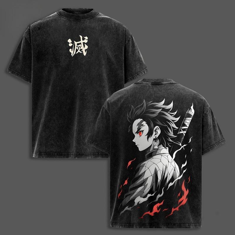 Valentine’s Day Tanjiro Kamado Demon Slayer Graphic Tee – Retro Limited Infinity Castle Arc Anime Shirt, Oversized Vintage Washed Cotton Unisex Top, Trendy Streetwear Menswear for Casual, Party, Convention, and Anime Fans