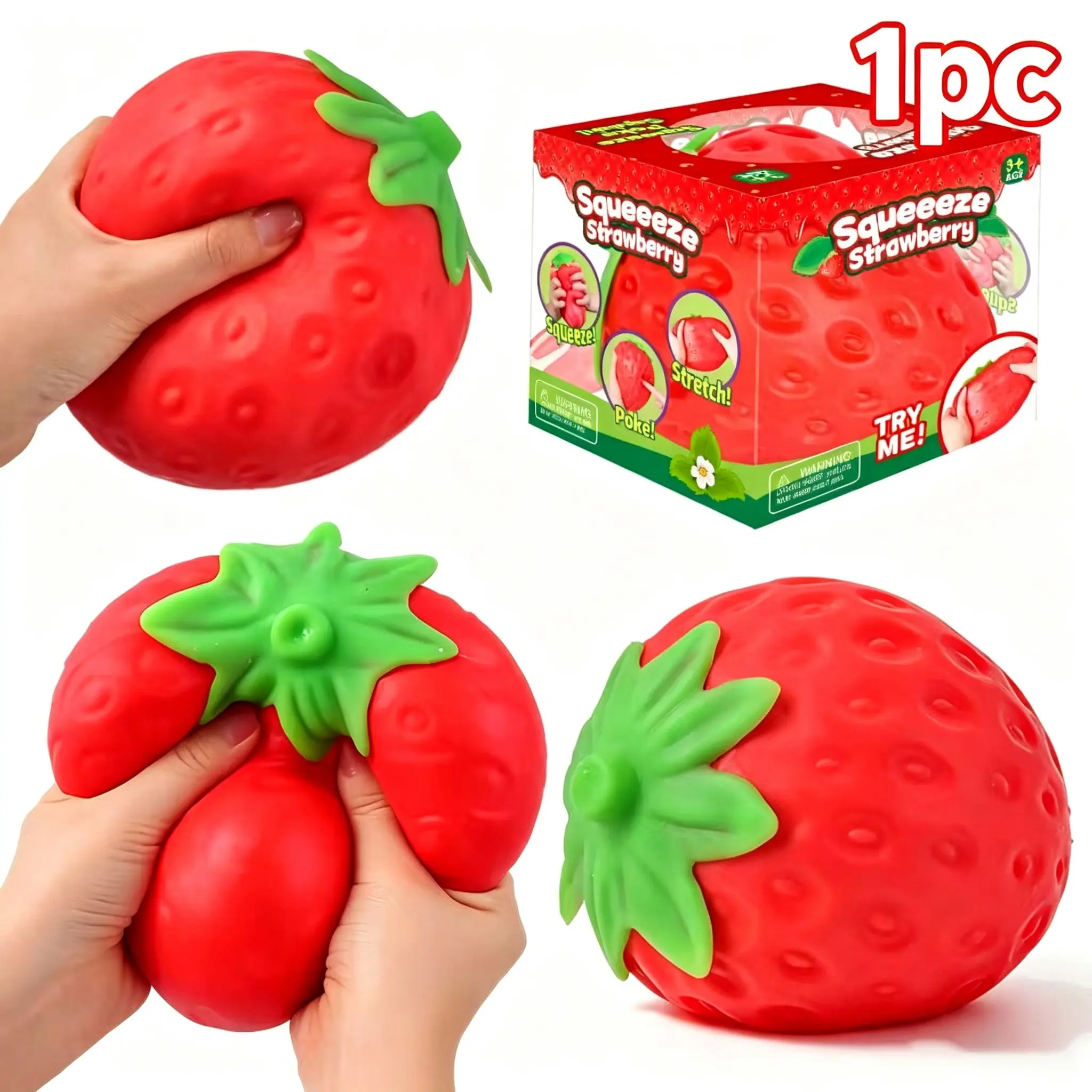 Toymendous Squeeze Strawberry Stress Ball, 6-Inch Soft Toy for Adults & Kids Aged 3+, Fruit-Scented Sensory Game, Safe Non-Toxic Material