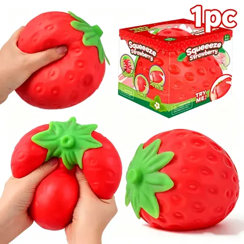 Toymendous Squeeze Strawberry, 6-Inch Soft Toy Squishies Stress Relief for Adults & Kids Aged 3+, Fruit-Scented Sensory Game, Safe Non-Toxic Material