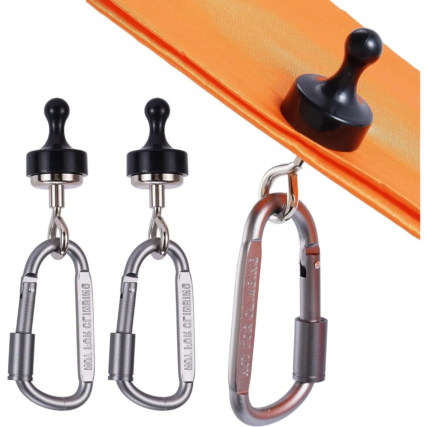 Heavy Duty Magnetic Hooks for Canopy and Tent with Carabiner Swivel Snap, Strong Rare Earth Magnet Hanger for Camping, Cruise, Multipurpose