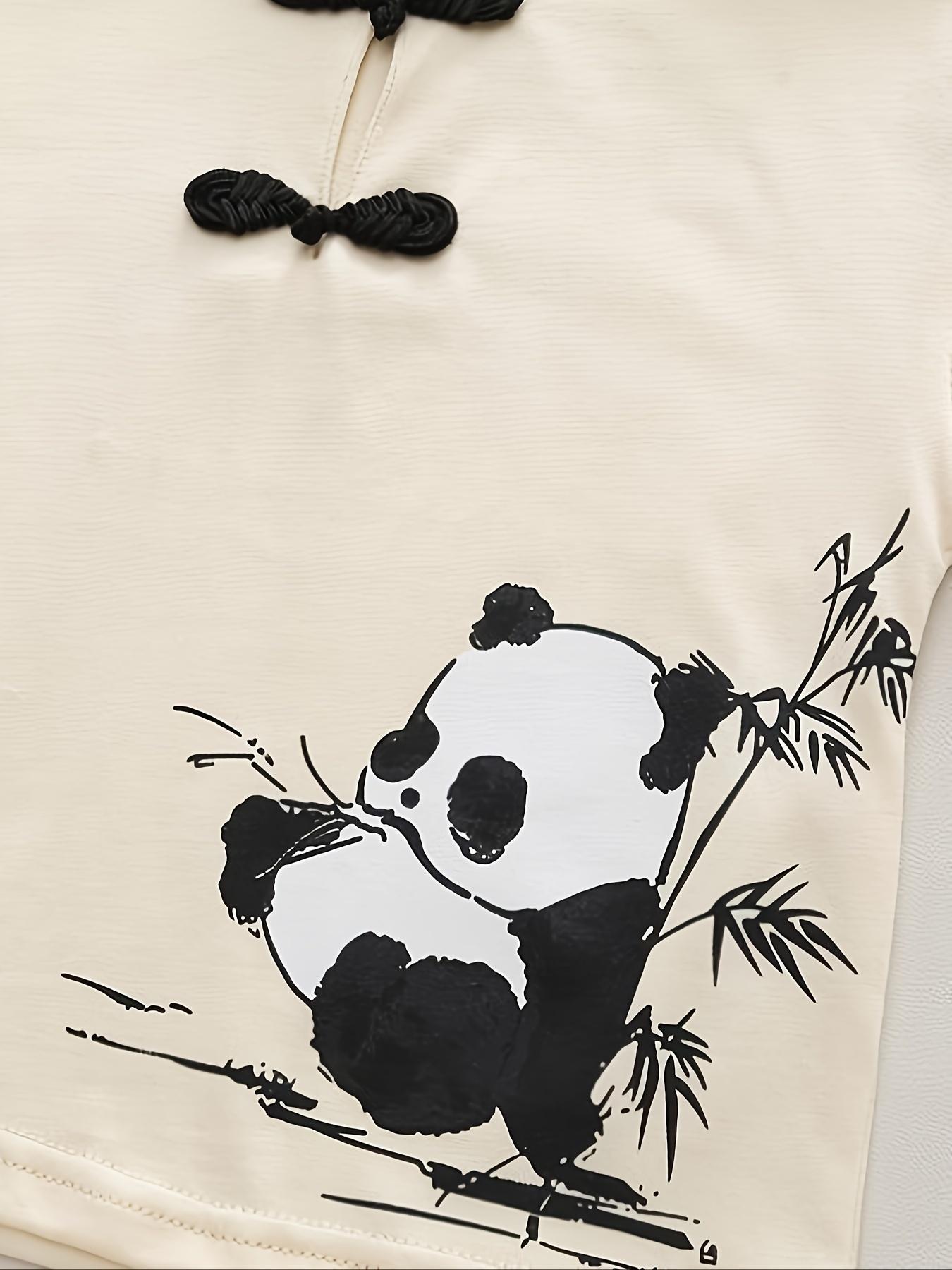 (New)New Summer Children's Chinese Style Short-Sleeve Set with Little Panda, Perfect for Outdoor
