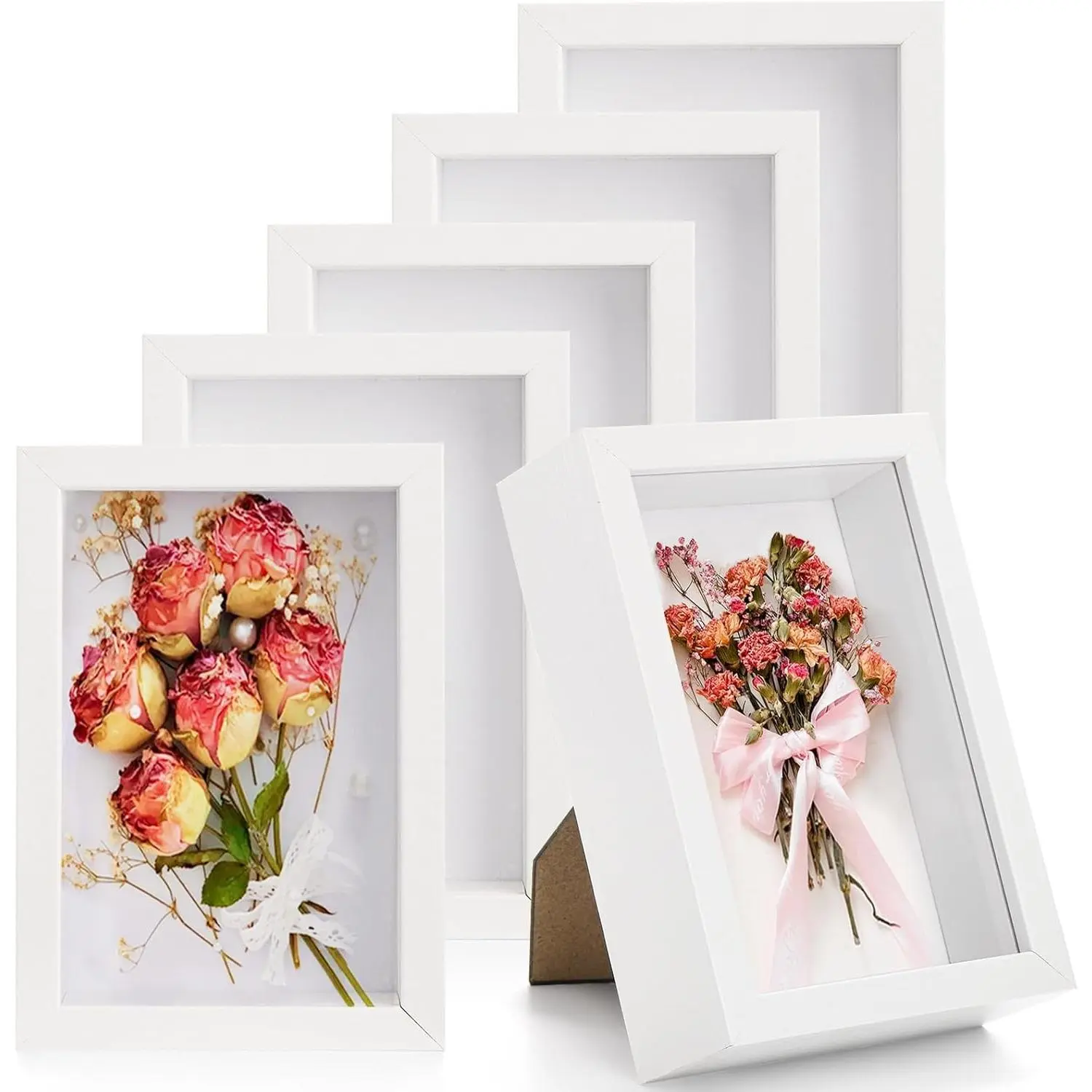 6 Pack 4 x 6 Inches White Shadow Box Frames, 1.2in Depth Small Wood Memory Display Cases for Dried Flowers, DIY Craft, Memorabilia, Medals and Photos