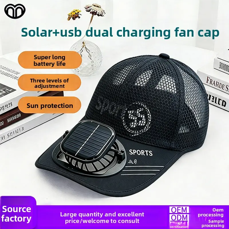 Unisex Universal Sport Rechargeable Fan Hat - Mesh Polyester, UV Protection, Hollow Embroidery, Adjustable Strap, 1-Size-Fits-All Duckbill Cap, Breathable Vent, Lightweight Shade for Outdoor Sports & Activities, One-Size-Fits-All