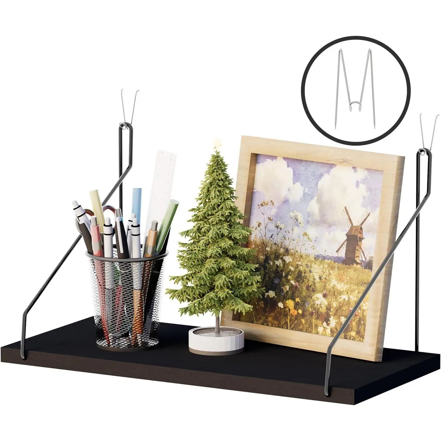 Cubicle Shelf with Hooks – 11.8" Office Cubicle Accessories for Work, Floating Wall Shelf for Decor,  Organizer for Cubicle Wall Storage & Office Decorations&Black